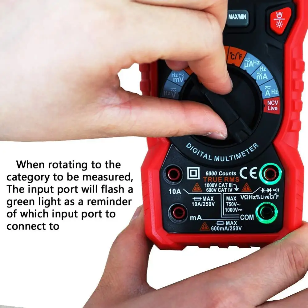 6000 отсчетов Автоматический диапазон Многофункциональный мультиметр NCV, AC, DC Ток детектор диод электронный тестер с ЖК-подсветкой Красный