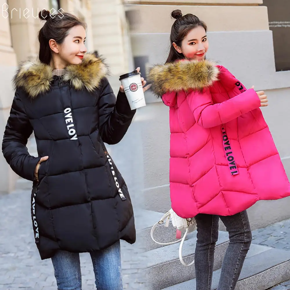 Brieuces 2018 hooded plus size 3XL long women winter jacket fur collar warm thicken parkas cotton padded women winter coat