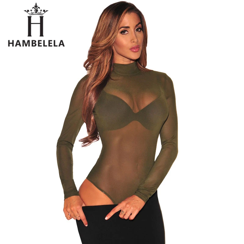 HAMBELELA, Новое поступление, винтажный женский боди с высоким воротом, сексуальный сетчатый Облегающий комбинезон с длинным рукавом, короткий комбинезон для женщин