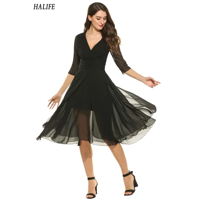 3/4 Sleeve Chiffon Dress