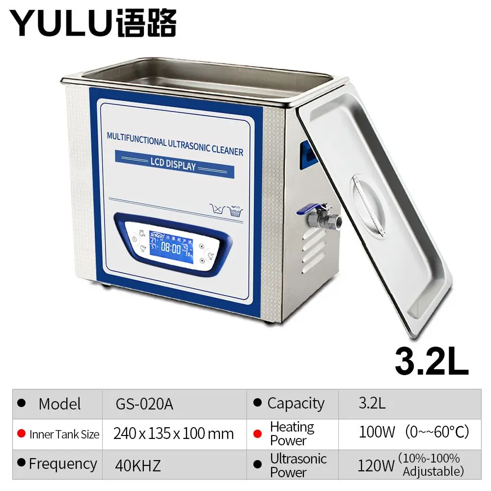 

YULU Ultrasonic Cleaner 3.2L Degass Sweep Frequency slient Temperature Time Adjustment Hardware Oil Filter Lab Equipment Washer