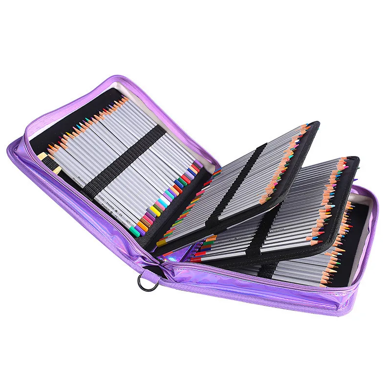 

160 Holes 4 Layer pencil bag Laser Colors Pencil Colors Case Large Capacity PU Colored Pencil Box For Student Gift Art Supplies