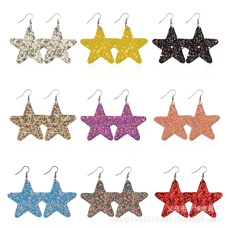 

Fashion Glitter Star Leather Dangle Earrings Women's Best Unique Fitout Gifts Leather Geometric Oorbellen Women Jewelry Bijoux