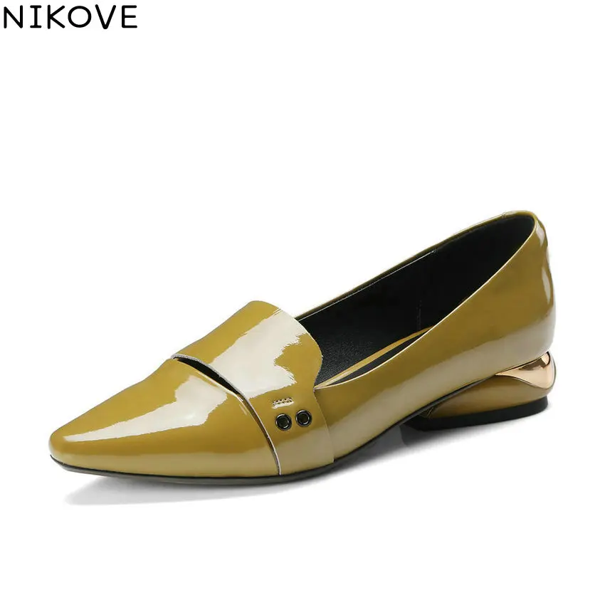 

NIKOVE 2018 Women Pumps Soft Cow Patent Leather PU Shoes Low Heels Pointed Toe Slip on Western Style Women Shoes Size 34-42