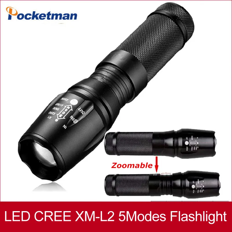 

3800 Lumens Zoomable Xm-l L2 LED Flashlight Torch Lamp with High quality zaklamp For 26650 18650 3x AAA Free Shipping zk50