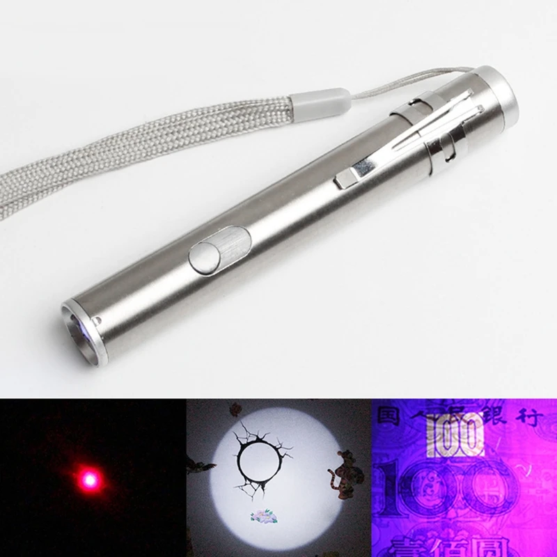 

3 in 1 Multifunction LED Laser Light Infrared USB Rechargeable UV Torch Pen Flashlight Lamp