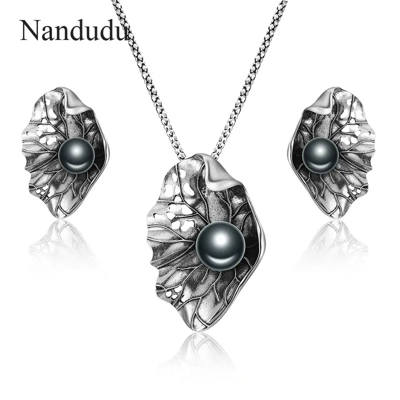 Nandudu модные Увядшие листья ожерелье серьги Ювелирные наборы для женщин большой