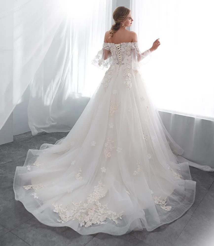 Vivian's Bridal 2018 летнее Милое Свадебное платье принцессы с расклешенными рукавами и