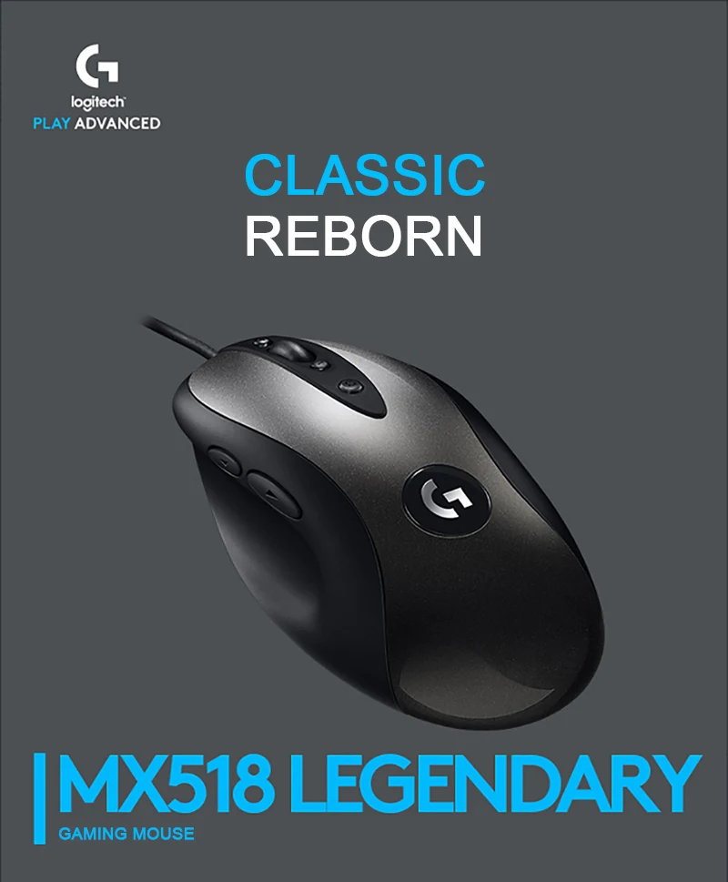 Оригинальная легендарная игровая мышь logitech MX518 с сенсором HERO 16000 dpi, Классическая мышь с уровнем температуры, Legend Reborn, для мыши, геймера