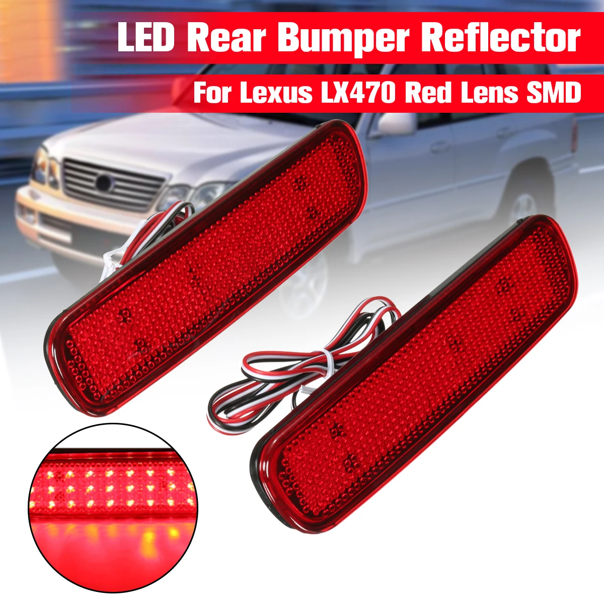 

2Pcs 36LED Red Rear Bumper Reflector Light Tail Brake Stop DRL Fog Light Lamp For Toyota Land Cruiser/Lexus LX470 1998-2007