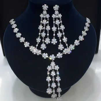 

2016 Newest Luxury Brilliant Cubic Zircon Clear Earrings Necklace Dinner Jewelry Set for girls and women GLN0291/GLE4747