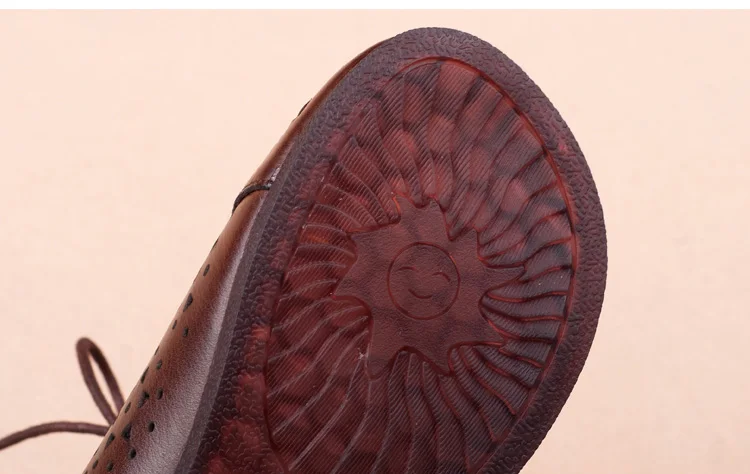 Women Flats 2018 Summer Retro Handmade Breathable Flat Cow Leather Hole Shoes Comfortable Female Sandals Lace Up Vintage Shoes (10)