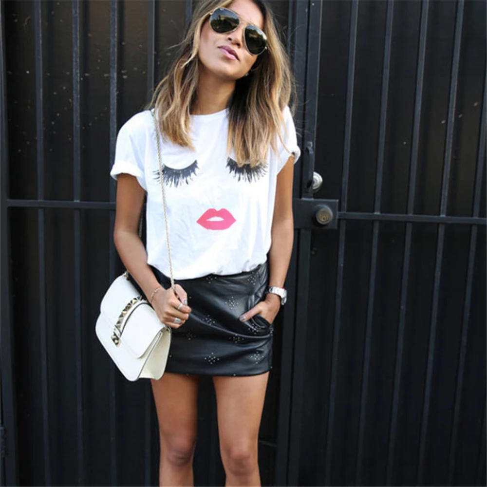 Nueva ropa de moda coreana blusa de ojos impresión camisa ojos labios para mujeres Nueva ropa de moda coreana blusa de ojos impresión camisa ojos labios para mujeres