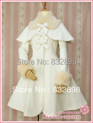 

Hot Sale Milk White Wool Hooded Sweet Lolita Coat