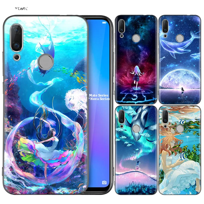 

Silicone Coque Case for Huawei P30 P20 P10 P9 Mate 20 10 Lite Pro Nova 3i 4e 3E P Smart 2019 2018 Plus Cartoon Mermaid Anime Jap