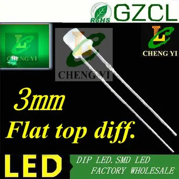 

Ultra bright led 3mm Pure Green diffused led diode 2-PIN flat top dip led 3.0-3.5V Backlight led