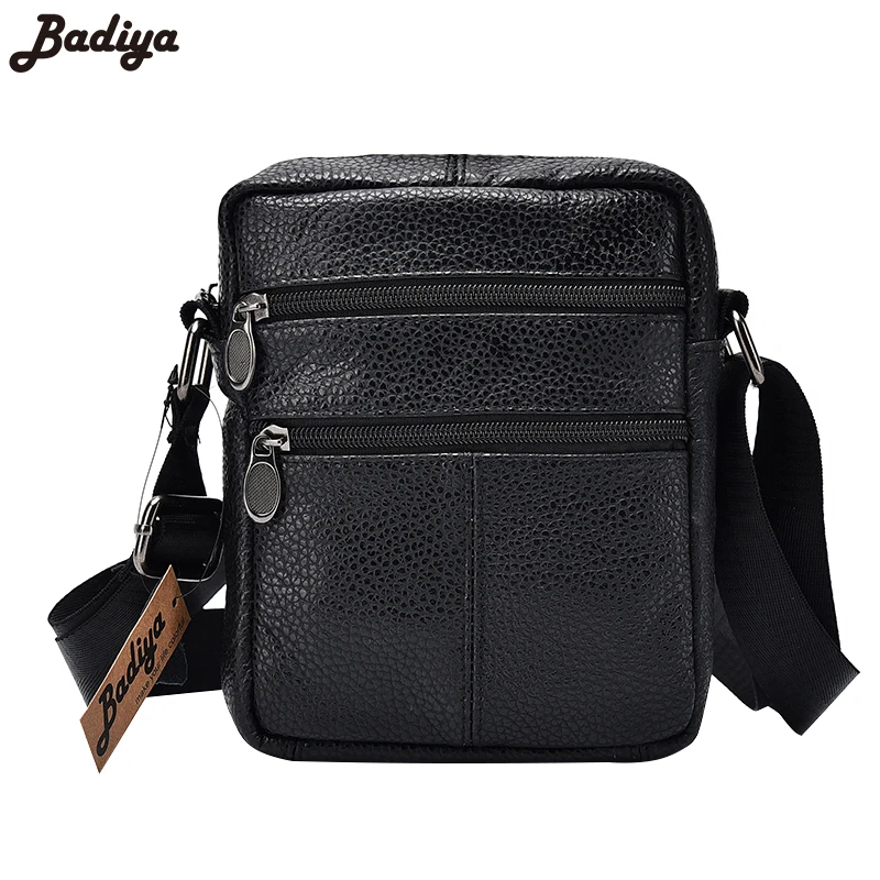 

100% Genuine Leather Men's Business Messenger Bags Zipper Design Solid Black First Layer of Cow Leather Male Shoulder Bag