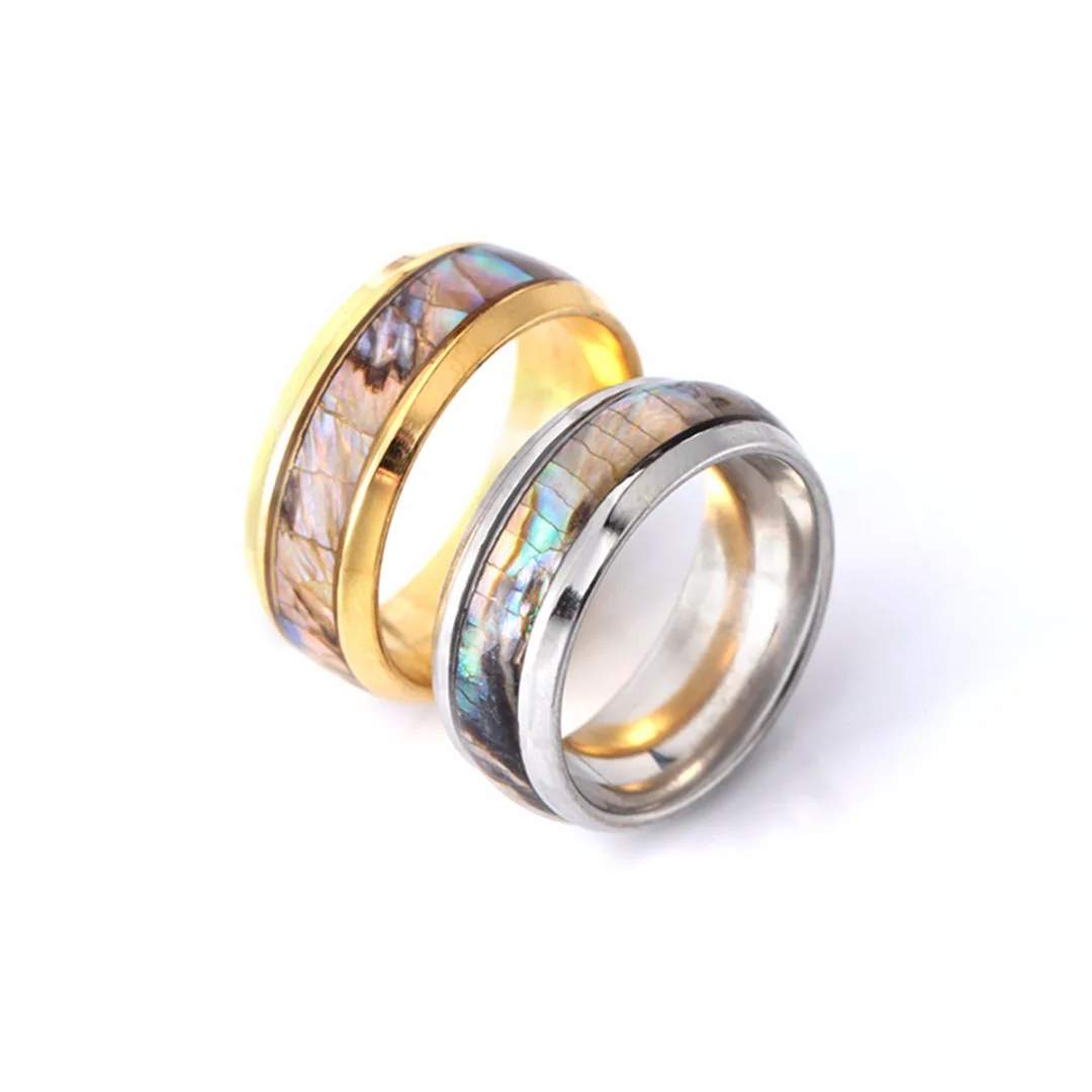Shellhard Abalone Shell Stainless Steel Finger Rings Wedding Bands for Men Women Comfort Fit  Size 6-12 Lovers Couple's Ring