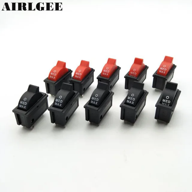 Interruptor basculante para secador de pelo, 5 uds. Ca 250V 10A SPDT 1NO 1NC 3 pines negro rojo, botón de Control de viento caliente Interruptor basculante para secador de pelo, 5 uds. Ca 250V 10A SPDT 1NO 1NC 3 pines negro rojo, botón de Control de viento caliente