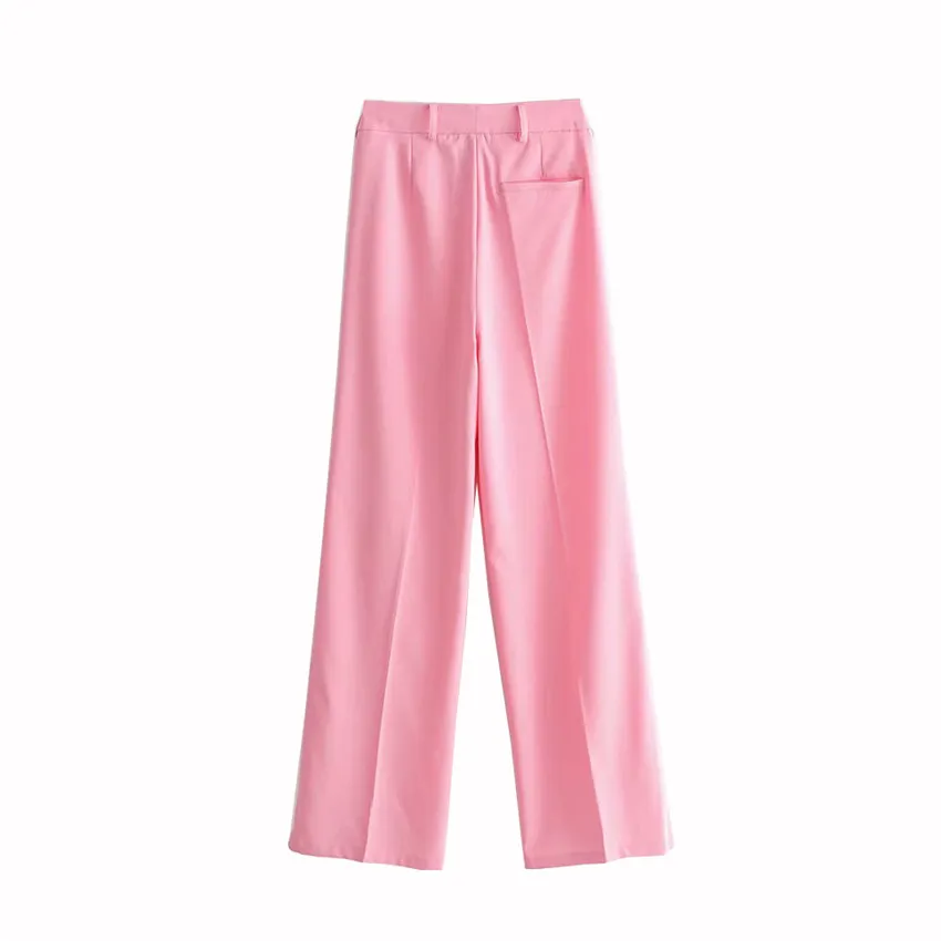 Женские милые розовые прямые брюки на молнии Женская офисная одежда повседневные однотонные Шикарные Длинные брюки pantalones