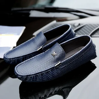 

Men Shoes Genuine Leather Comfortable Casual Shoes Footwear Chaussures Flats Men Slip on Snake Skin Shoes Zapatos Hombre