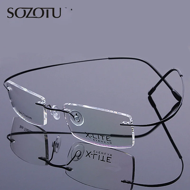 

Optical Eyeglasses Frame Men Computer Rimless Eye Glasses Spectacle Frame Titanium For Male Transparent Clear Lens YQ067