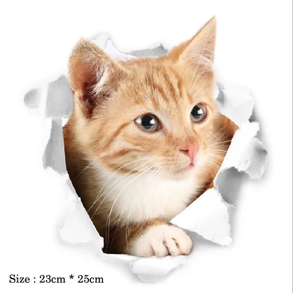 3D стикер на стену с изображением кошек, наклейки на туалет с отверстием для просмотра, яркие собаки, ванная комната для украшения дома, виниловые художественные наклейки с изображением животных - Цвет: cat10