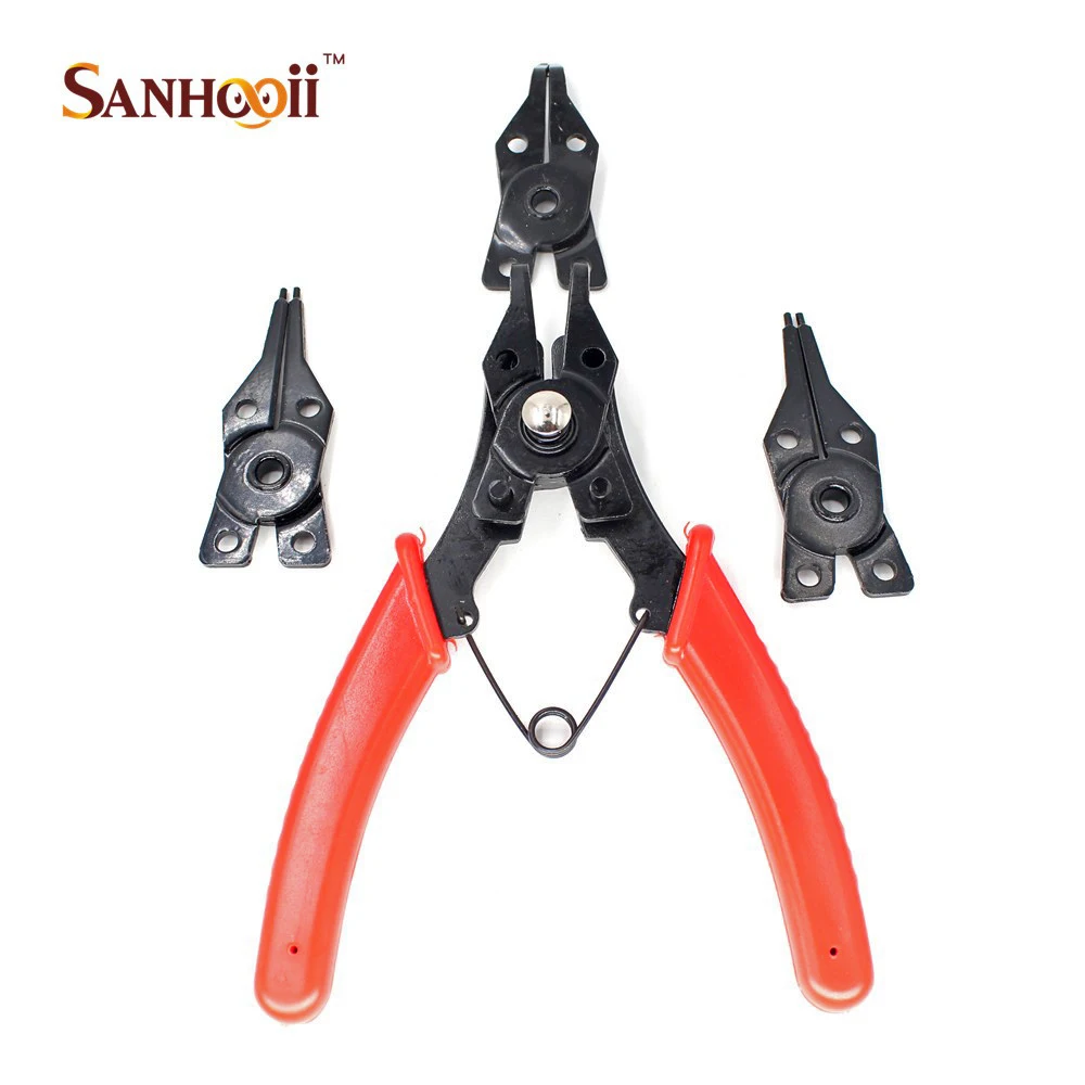 

SANHOOII 4in1 Multifunctional Circlip Snap Ring Pliers Straight Outside Internal External Curved Straight Tip Remover Tools
