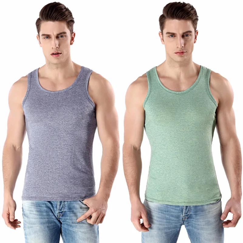 Summer Men Tank Top Cotton Blends Vests Round Neck Sleeveless Shirt