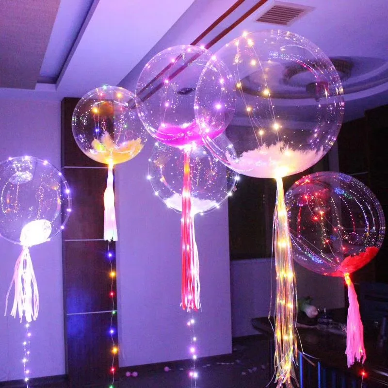 

1PC Led Bobo Balloons Feather Transparent PVC Ballons DIY Wedding Birthday Party Decoration Balloons Party Favors Decor