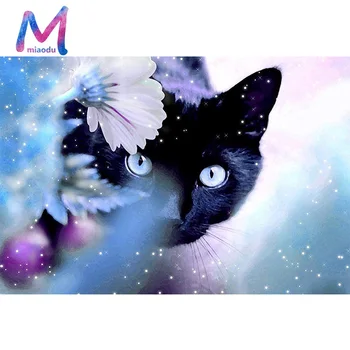 

MIAODU Diamond 5D DIY Diamond Painting Black Cat Full Square Embroidery Cross Stitch Rhinestone Mosaic Painting Decor Gift