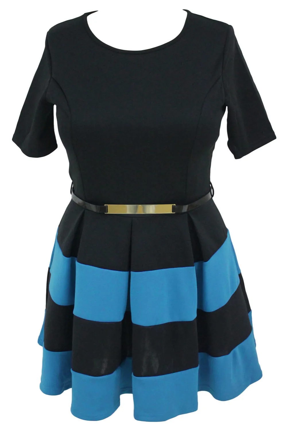Royal-Blue-Stripes-Detail-Belted-Plus-Size-Skater-Dress-LC22806-5-2