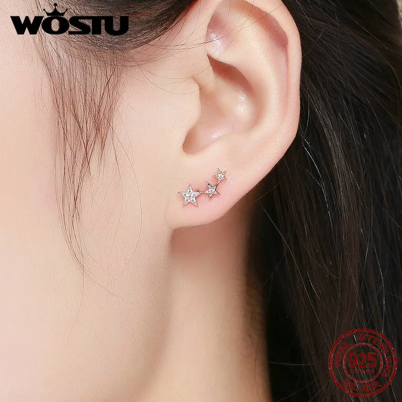 Женские сверкающие серьги гвоздики WOSTU из стерлингового серебра 925 пробы