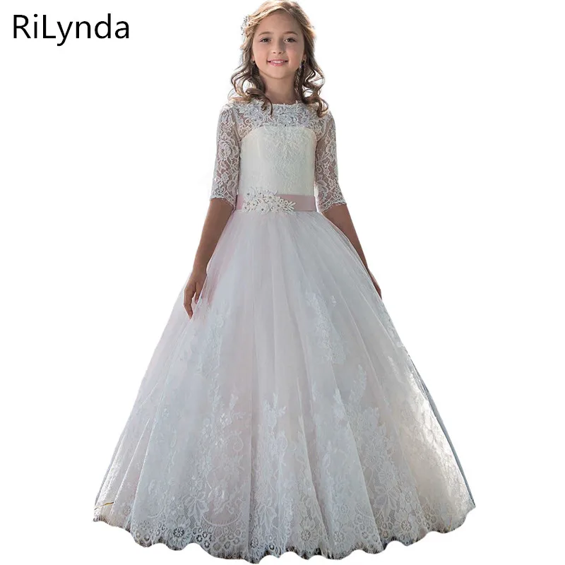 Детская одежда для девочек в цветочек, детские платья представление банкетного платья с кружевным плетением и пайетками вечерние, свадебные платья платье для первого причастия