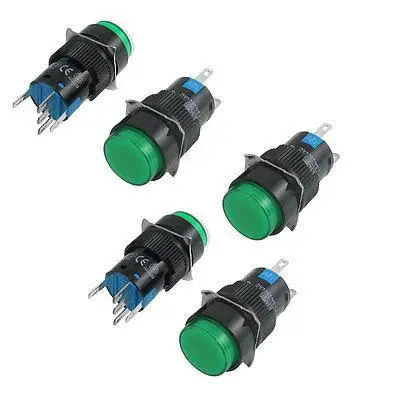 5 x 5P Momentary 1NO 1NC Green Neon Light Round Push Button Switch 12V | Обустройство дома