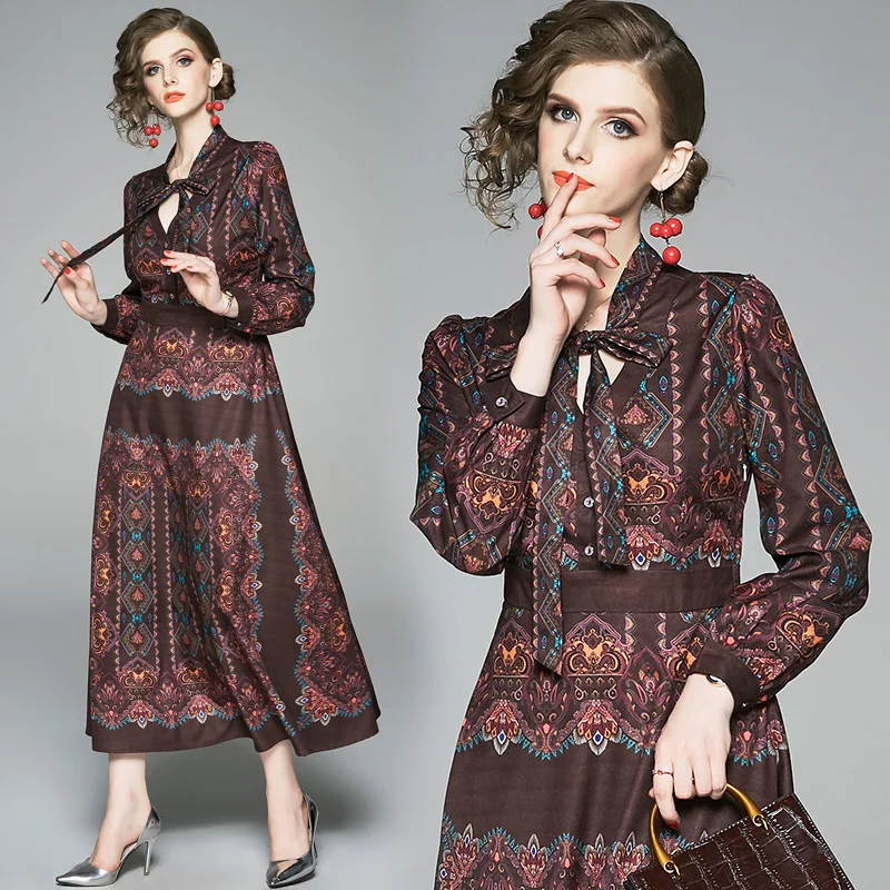 

2019 print dress long sleeve style restoring ancient ways with big dress