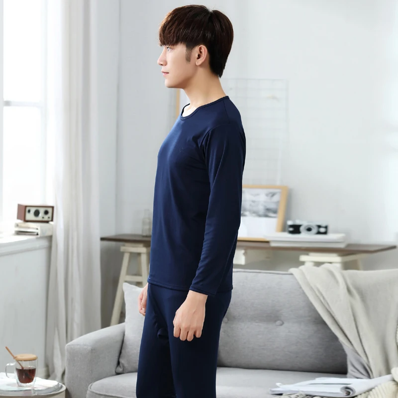 Yidanna, мужское теплое белье, зимняя пижама с длинными рукавами, набор, мужская длинная простая одежда для сна, одноцветная одежда для сна