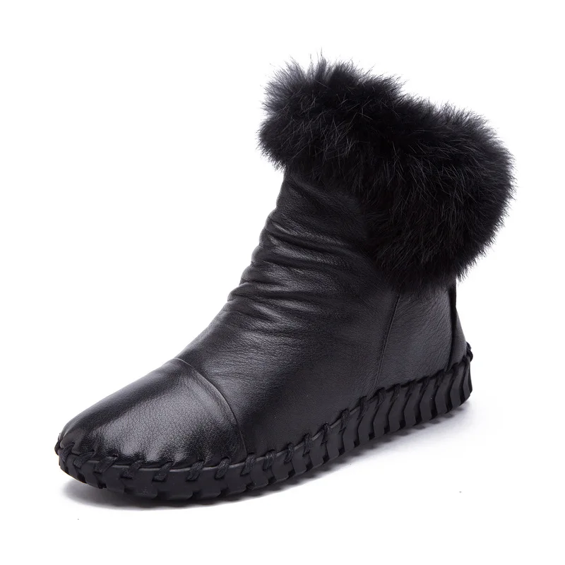 

2016 Women Shoes moccasins Female Genuine Leather Boots Handmade Vintage Style Ankle zip Fashion soft winter fur ankle shoes