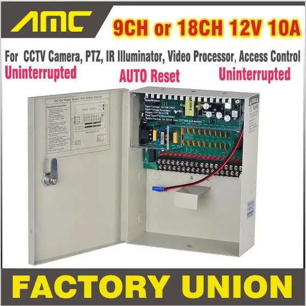 

High Quality CE RoHS Uninterrupted CCTV power supply box 9CH 18CH 12V 10A Uninterrupted 9 Channel 18Channel for CCTV Camera