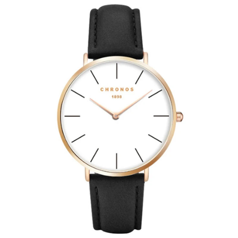 

Luxury Watch Men CHRONOS Unisex Quartz Wristwatch Top Brand Black Leather Strap Quartz Male Female Clock Watches Women 2019