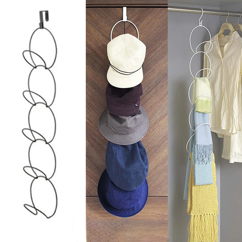 Best Wall mounted 5 ring Door Hook Storage Hanger S shape Hook Clothes Hats Bag Holder Rack Baseball Cap Hanging Scarf Organizer
