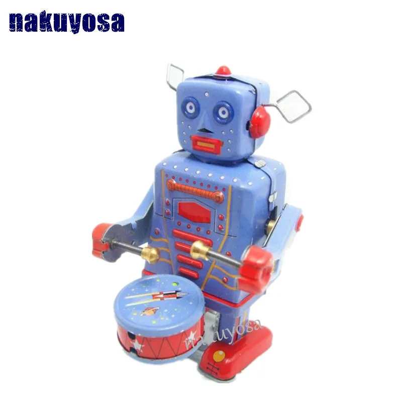 Cheapest Vintage Metal Tin Drumming Robot Clockwork Wind Up Tin Toy Collectibletoys