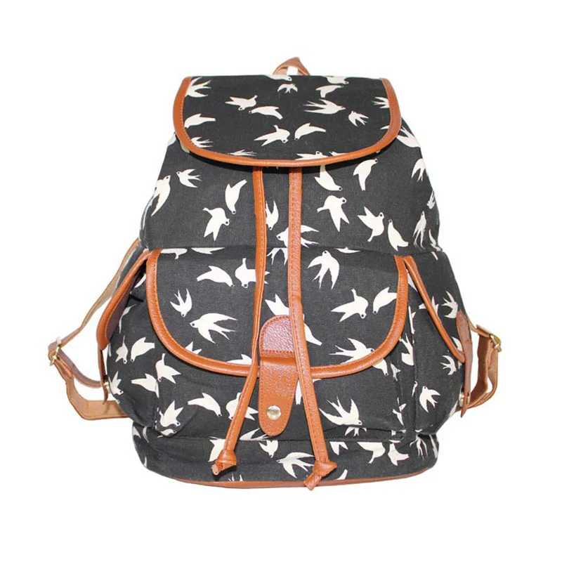 Women Drawstring backpack Female vintage canvas backpack,preppy style