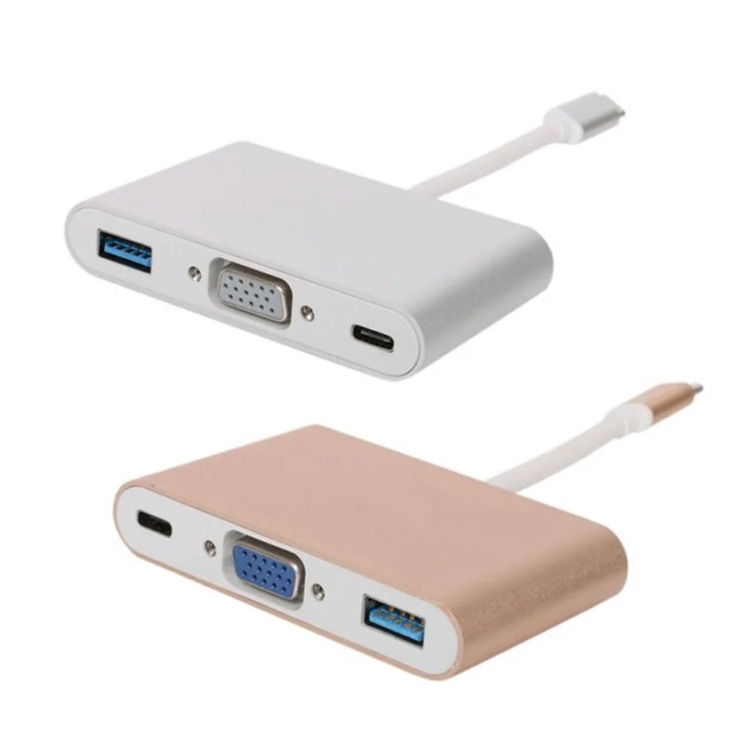 

New USB 3.1 Type C to VGA Female Adapter Cable Type C to VGA+USB3.0+Type-C/F For Macbook Google Chromebook Pixel Computers