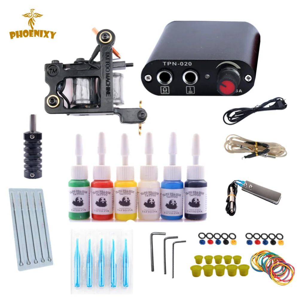 Tattoo Kit one Tattoo Machines 6 Colors Ink Set Power Supply Box