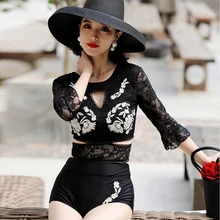 Новые кружевные бикини из двух частей наборы танкинов женские летние сексуальные купальные костюмы купальник с длинным рукавом спортивная пляжная одежда купальники