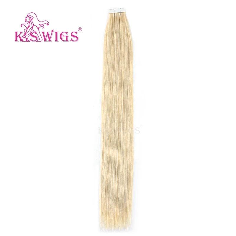 K.S WIGS Remy Tape In Human Hair Double Drawn Straight Seamless Skin Weft Hair Extensions 16'' 20'' 24'' 10pcs/pack - Цвет: 613