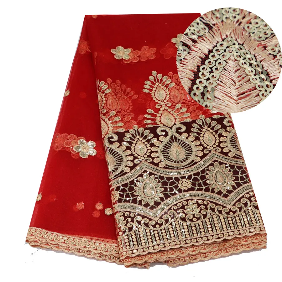 

Red Nigerian Sequins Lace Fabrics Idian Nigerian Lace Fabrics Embroidery African Tulle French Lace Materials For Women