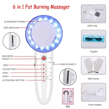 

6 In 1 RF Ultrasonic Cavitation Radio LED Galvanic Ion Body Machine Acupuncture Therapy Anti Cellulite Massager