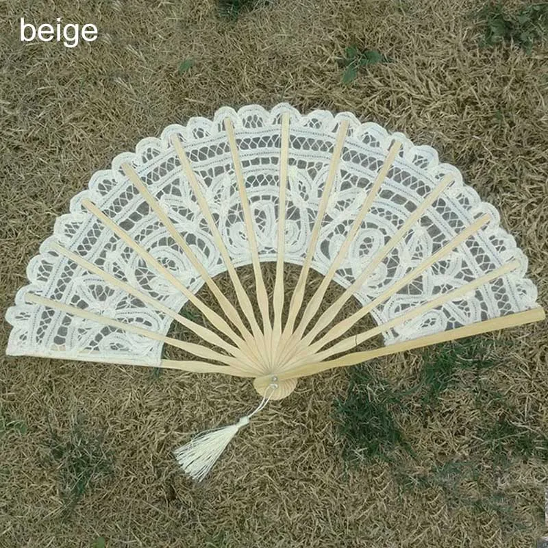 beige Вечерние, свадебные, Бальные, бамбуковые веера, китайский стиль, складные веера для танцев, 1 шт., кружевная ткань, шелковая вышивка, ручная работа, для женщин, девушек, для фотосессии - Цвет: beige